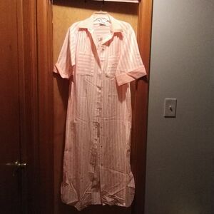 Models Coat By Brownstone Studio striped Peach n Whit Button-Up Dress / Cover-up